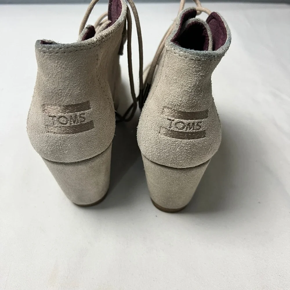 TOMS Suede Desert Wedge Booties Lace‎ Up Casual Ankle Boots 3